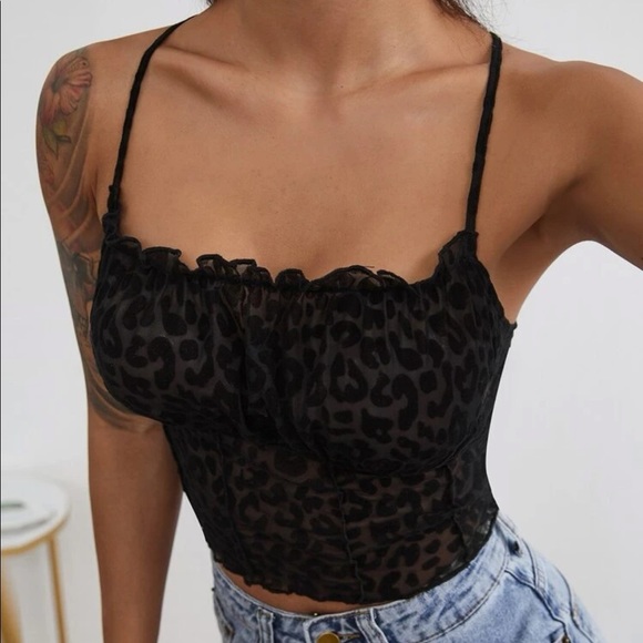 PrettyLittleThing Tops - 🖤 sheer leopard cami crop top - nwot